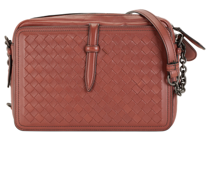 Intrecciato Camera Shoulder Bag, &pound;550, Handbags, Brown, Leather, Front view